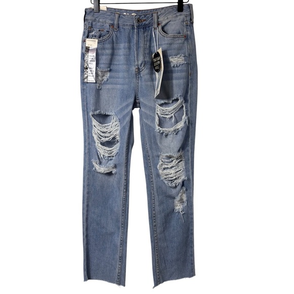 S.O.N.G. STRAIGHT FIT DISTRESSED LIGHT BLUE JEANS SIZE 3/26 100% COTTON NEW - Picture 1 of 7